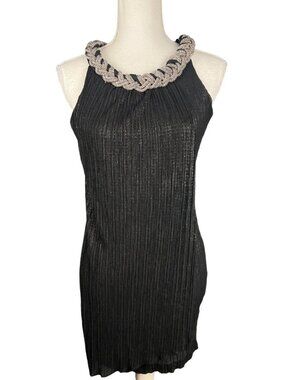 Donna Rico Black Pleated Dress With Beaded Collar Sleeveless Elegant Design size